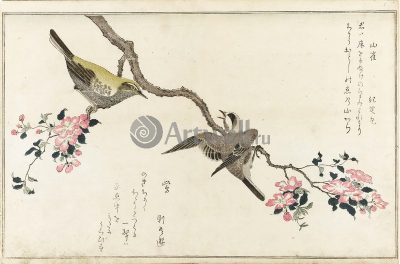 Японская гравюра Растения, птицы и животные, 