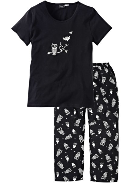 Пижама с брюками капри (черный/белый)