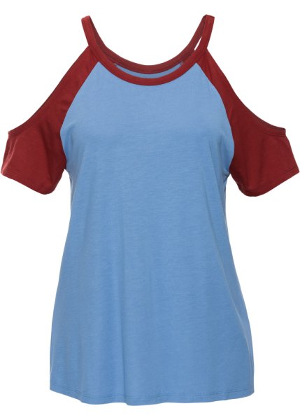 Двухцветная футболка с вырезами (кристально-синий/красный каштан)