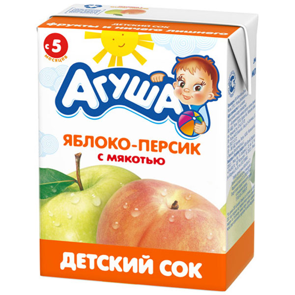 Сок Агуша 200 мл (тетрапак) Яблочно-персиковый с мякотью (с 5 мес)
