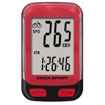 Велокомпьютер проводной, 12 функций, красный, инд.уп. Vinca Sport V-3500 red