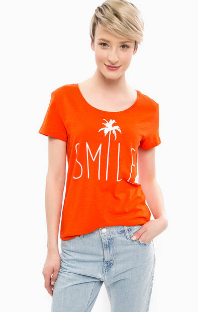 Оранжевая футболка из хлопка с принтом